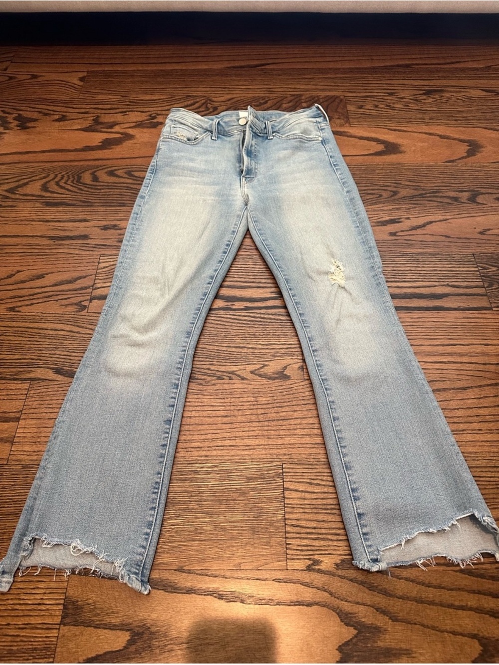MOTHER Light Blue Distressed Flare Jeans